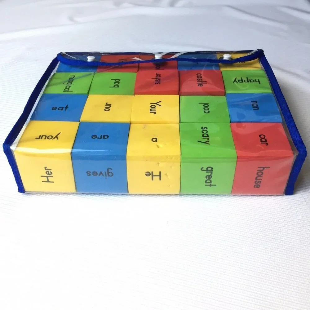 Foam Word Blocks Cubes Children's Language Learning Kids Education Carry Set